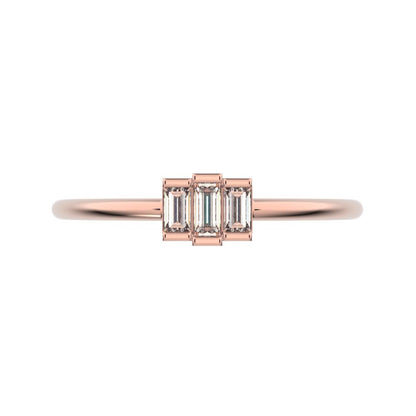 0.16 ct Baguette Cut Moissanite dainty Minimalist Stackable 3 stone simple light 14K / 18K Solid Rose Gold everyday ring