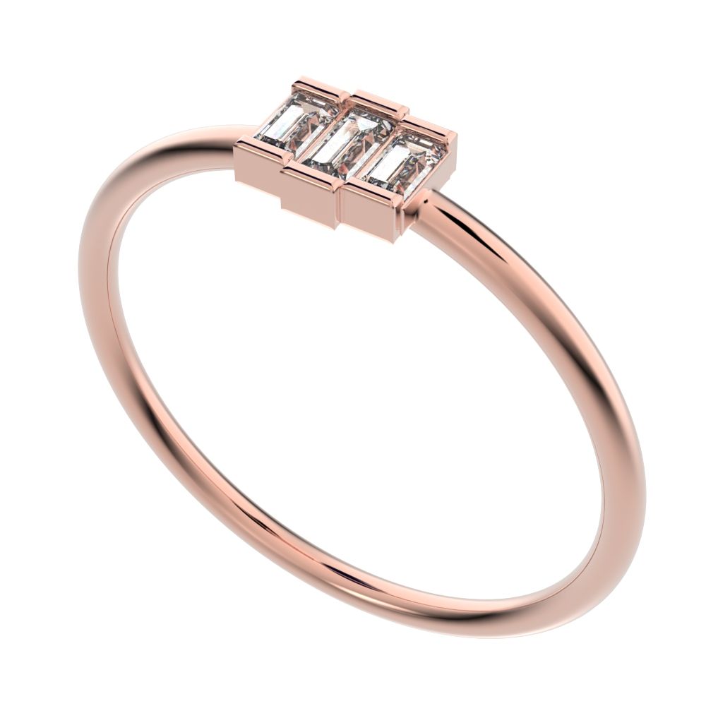 0.16 ct Baguette Cut Moissanite dainty Minimalist Stackable 3 stone simple light 14K / 18K Solid Rose Gold everyday ring