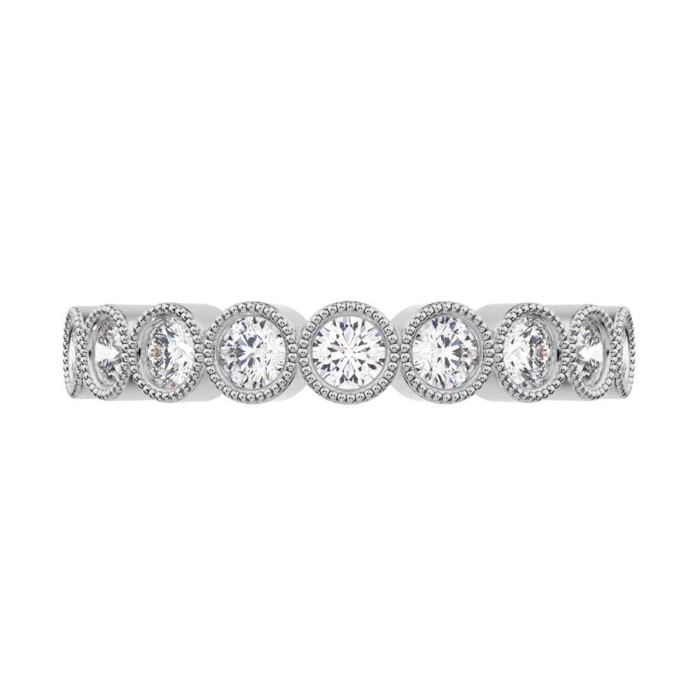0.54Ct Round Cut Moissanite Minimalist Stackable half eternity milgrain simple light 14K / 18K Solid White Gold everyday wedding band
