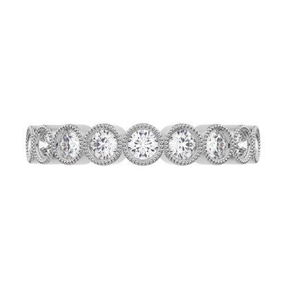 0.54Ct Round Cut Moissanite Minimalist Stackable half eternity milgrain simple light 14K / 18K Solid White Gold everyday wedding band