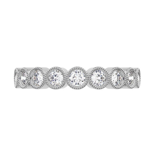 0.54Ct Round Cut Moissanite Minimalist Stackable half eternity milgrain simple light 14K / 18K Solid White Gold everyday wedding band