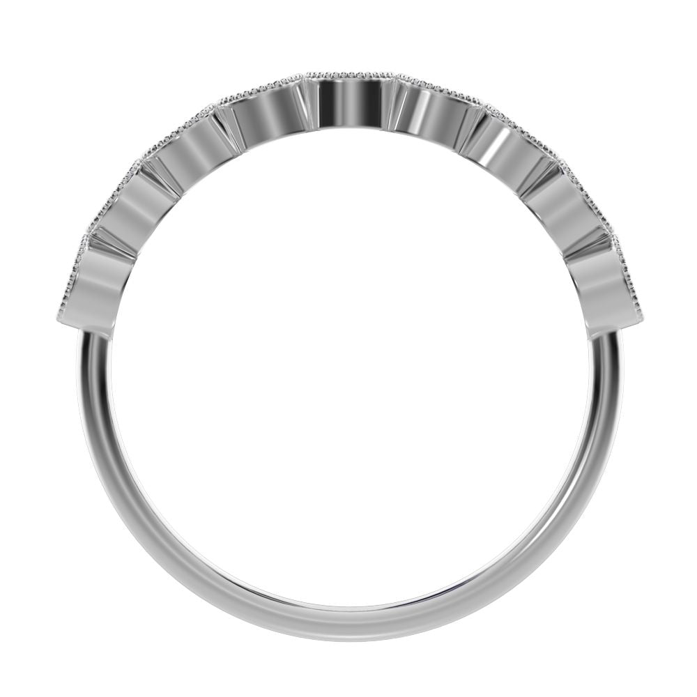 0.54Ct Round Cut Moissanite Minimalist Stackable half eternity milgrain simple light 14K / 18K Solid White Gold everyday wedding band