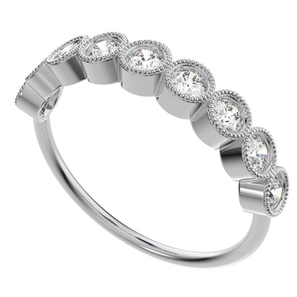 0.54Ct Round Cut Moissanite Minimalist Stackable half eternity milgrain simple light 14K / 18K Solid White Gold everyday wedding band