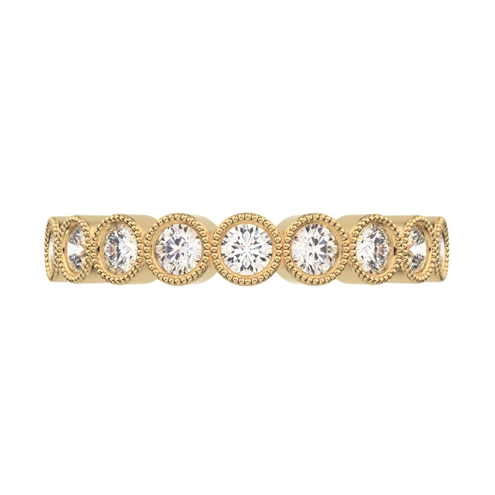 0.54Ct Round Cut Moissanite Minimalist Stackable half eternity milgrain simple light 14K / 18K Solid Yellow Gold everyday wedding band