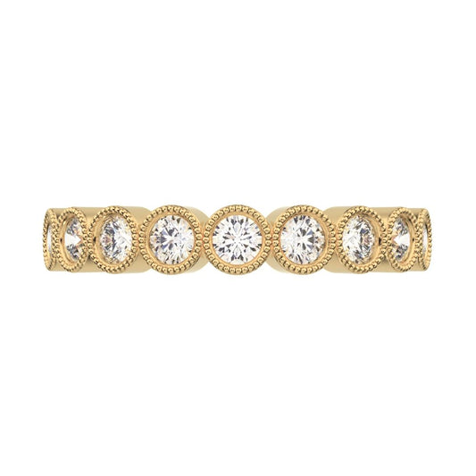 0.54Ct Round Cut Moissanite Minimalist Stackable half eternity milgrain simple light 14K / 18K Solid Yellow Gold everyday wedding band