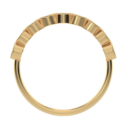 0.54Ct Round Cut VS/GH Natural Diamond Stackable half eternity milgrain simple light 14K / 18K Solid Yellow Gold everyday wedding band