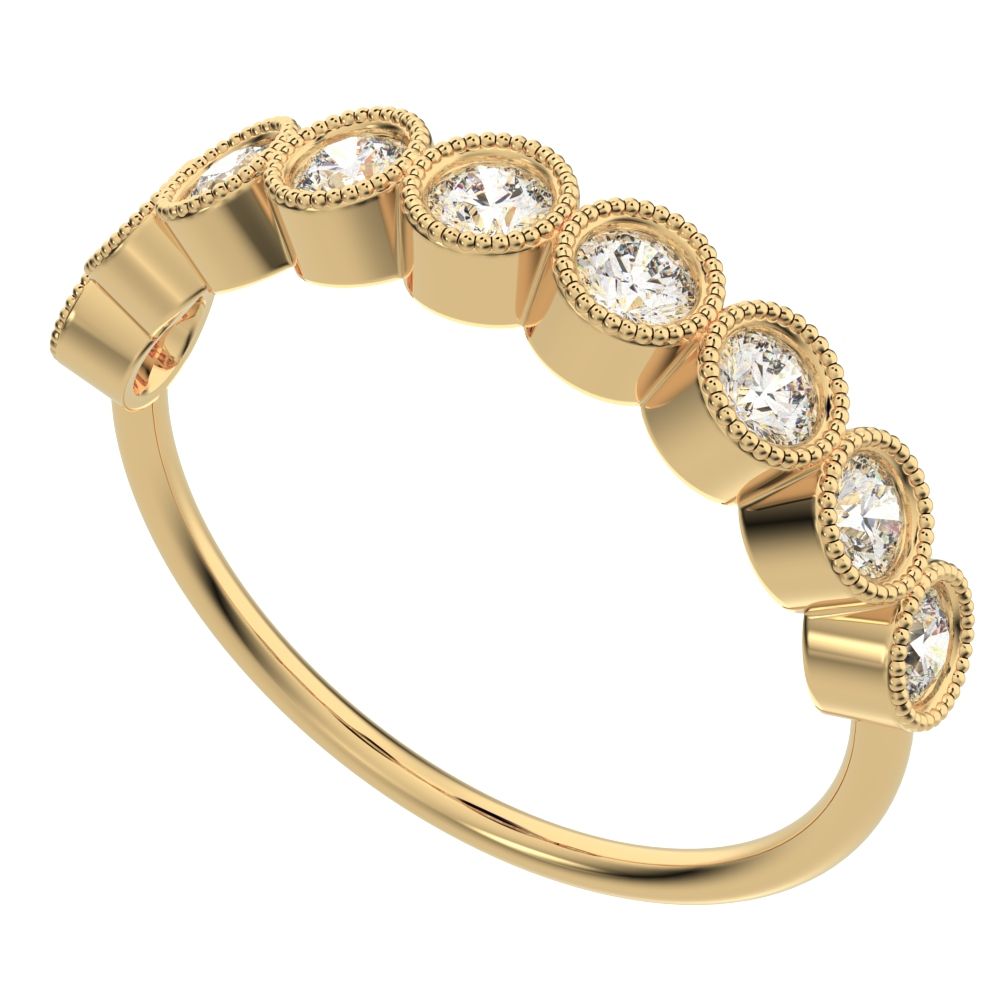 0.54Ct Round Cut VS/GH Natural Diamond Stackable half eternity milgrain simple light 14K / 18K Solid Yellow Gold everyday wedding band