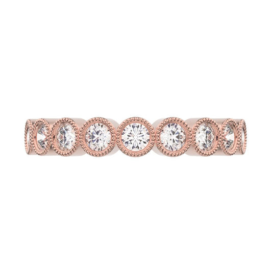 0.54Ct Round Cut Simulated Clear Diamond Stackable half eternity milgrain simple light 14K / 18K Solid Rose Gold everyday wedding band