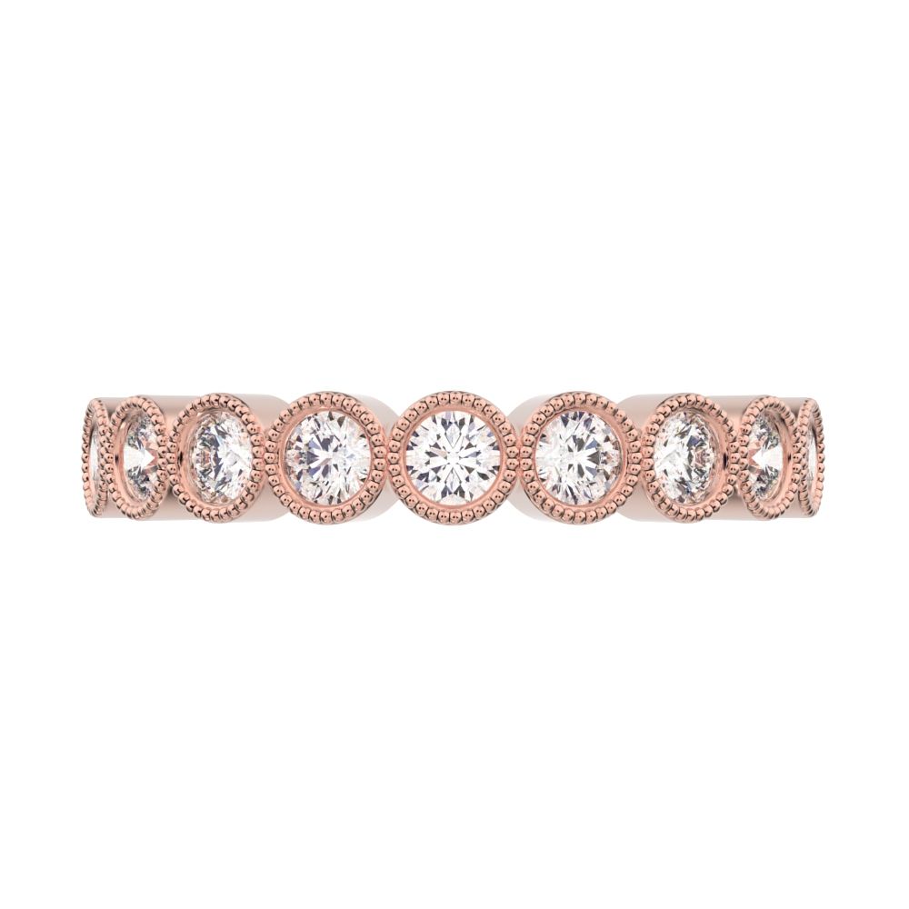 0.54Ct Round Cut Moissanite dainty Minimalist Stackable half eternity milgrain simple light 14K / 18K Solid Rose Gold everyday wedding band