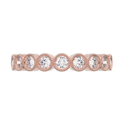 0.54Ct Round Cut Moissanite dainty Minimalist Stackable half eternity milgrain simple light 14K / 18K Solid Rose Gold everyday wedding band