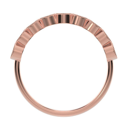 0.54Ct Round Cut Moissanite dainty Minimalist Stackable half eternity milgrain simple light 14K / 18K Solid Rose Gold everyday wedding band