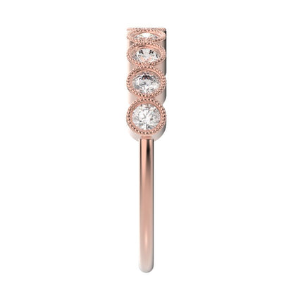 0.54Ct Round Cut Moissanite dainty Minimalist Stackable half eternity milgrain simple light 14K / 18K Solid Rose Gold everyday wedding band