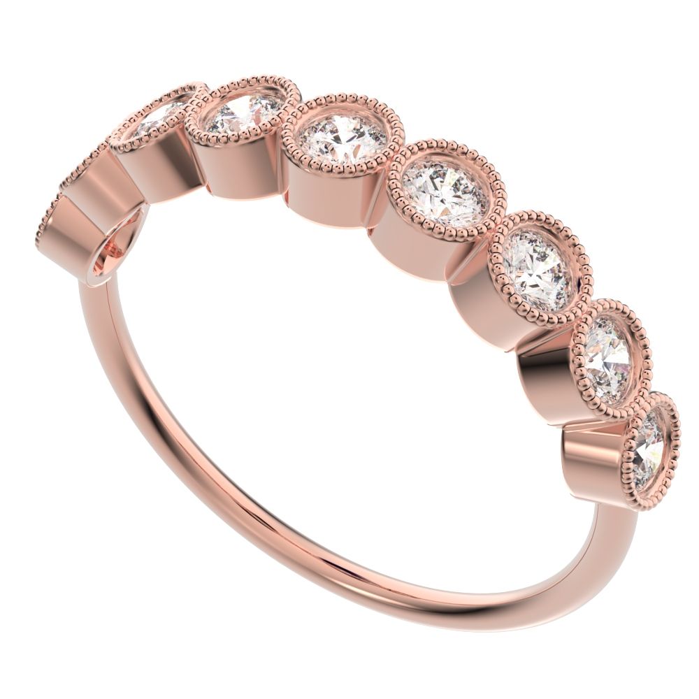 0.54Ct Round Cut Moissanite dainty Minimalist Stackable half eternity milgrain simple light 14K / 18K Solid Rose Gold everyday wedding band