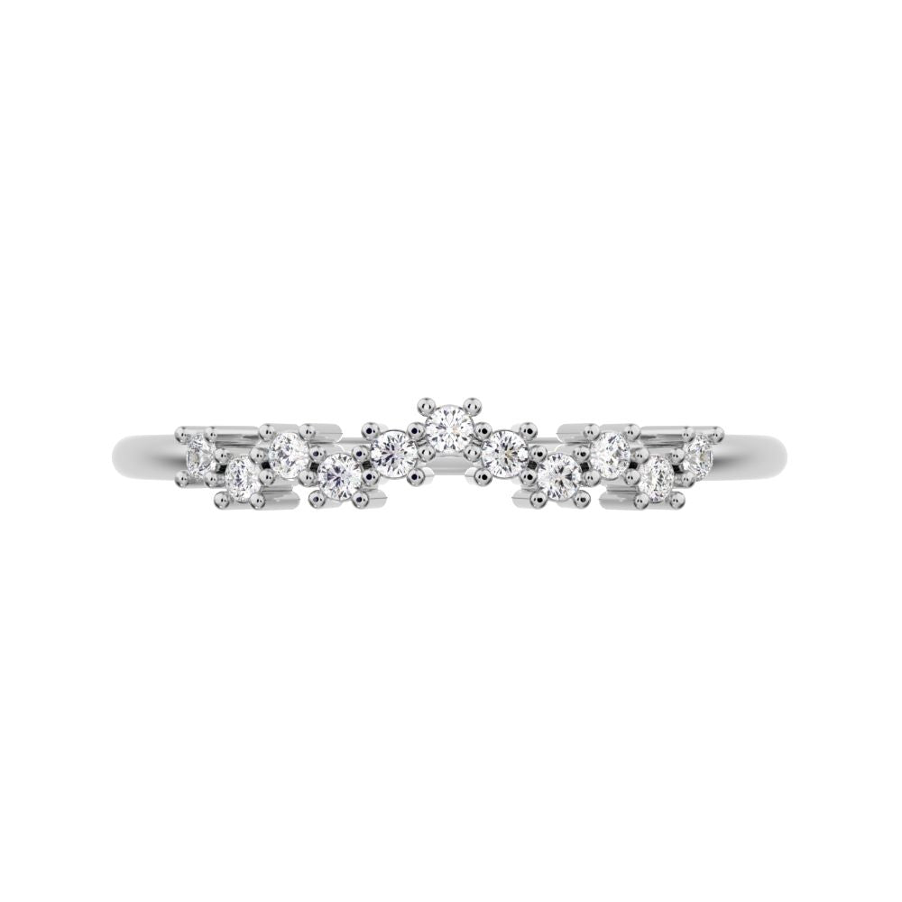 0.11 ct Round Cut Simulated Clear Diamond dainty Minimalist Stackable chevron curved 14K / 18K Solid White Gold everyday wedding band