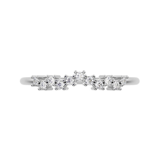 0.11 ct Round Cut Simulated Clear Diamond dainty Minimalist Stackable chevron curved 14K / 18K Solid White Gold everyday wedding band