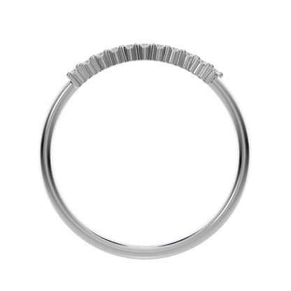 0.11 ct Round Cut Simulated Clear Diamond dainty Minimalist Stackable chevron curved 14K / 18K Solid White Gold everyday wedding band