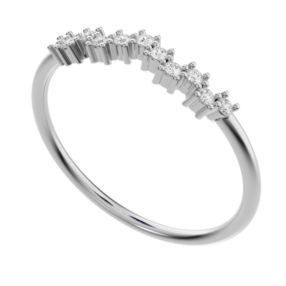 0.11 ct Round Cut Simulated Clear Diamond dainty Minimalist Stackable chevron curved 14K / 18K Solid White Gold everyday wedding band