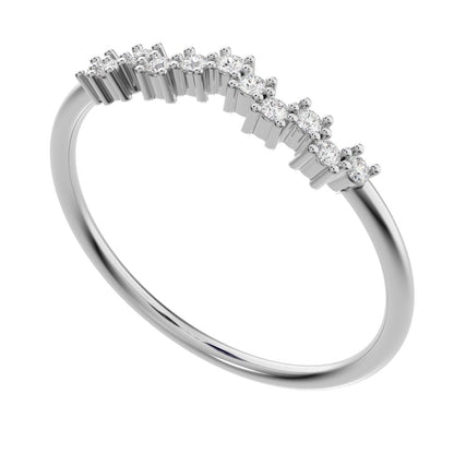 0.11 ct Round Cut Simulated Clear Diamond dainty Minimalist Stackable chevron curved 14K / 18K Solid White Gold everyday wedding band