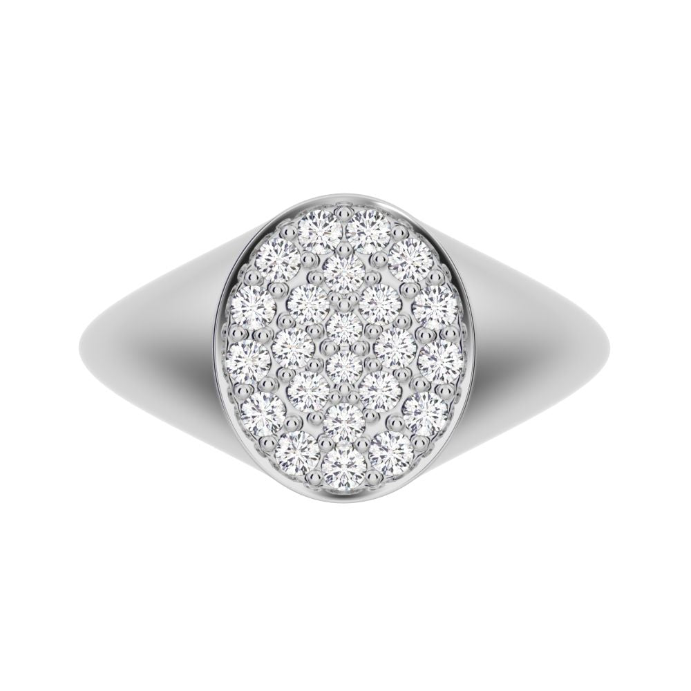 0.335 ct Round Cut Simulated Clear Diamond dainty Minimalist pave cluster signet 14K / 18K Solid White Gold everyday ring