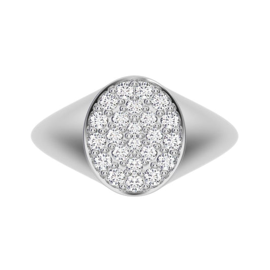 0.335 ct Round Cut Moissanite dainty Minimalist pave cluster signet 14K / 18K Solid White Gold everyday ring