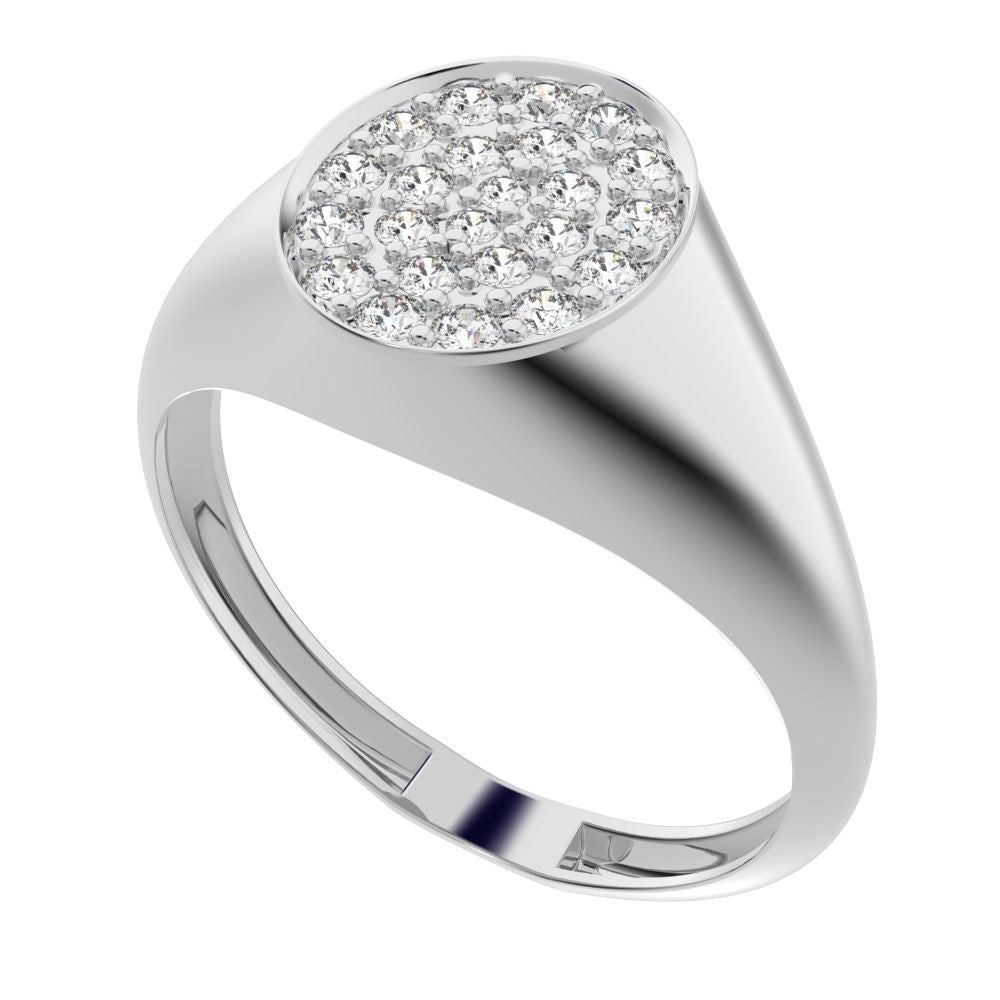 0.335 ct Round Cut Simulated Clear Diamond dainty Minimalist pave cluster signet 14K / 18K Solid White Gold everyday ring