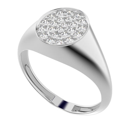 0.335 ct Round Cut Simulated Clear Diamond dainty Minimalist pave cluster signet 14K / 18K Solid White Gold everyday ring