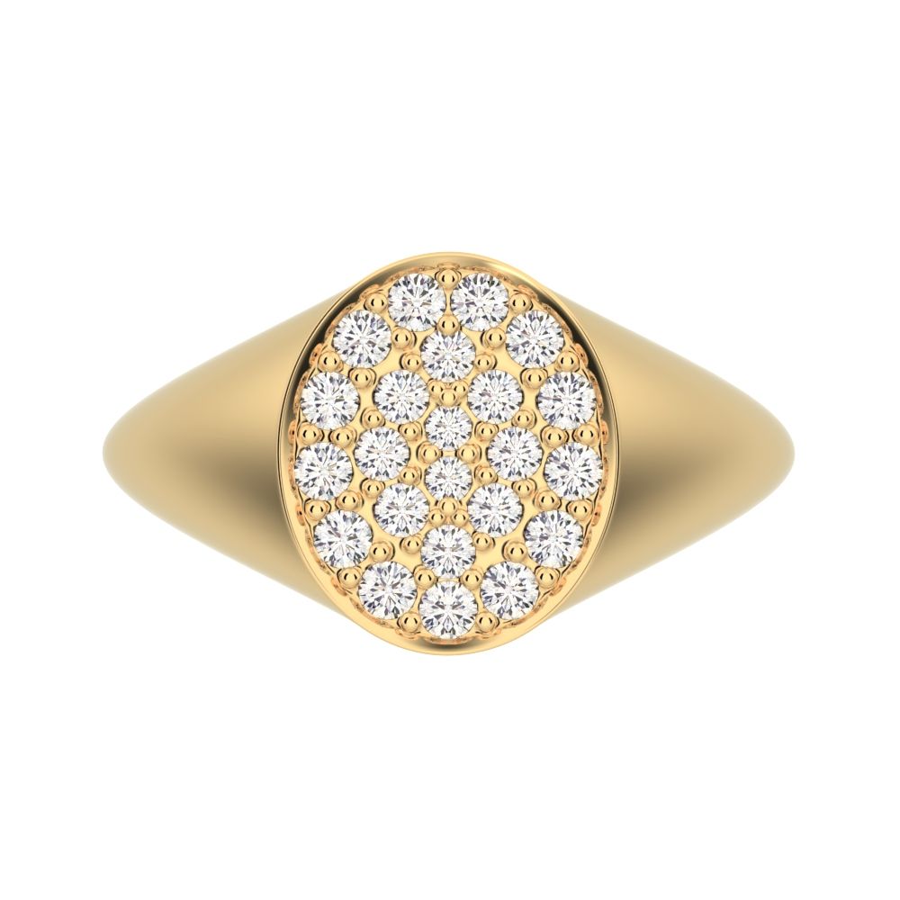 0.335 ct Round Cut Simulated Clear Diamond dainty Minimalist pave cluster signet 14K / 18K Solid Yellow Gold everyday ring