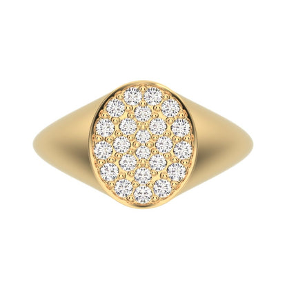 0.335 ct Round Cut Simulated Clear Diamond dainty Minimalist pave cluster signet 14K / 18K Solid Yellow Gold everyday ring