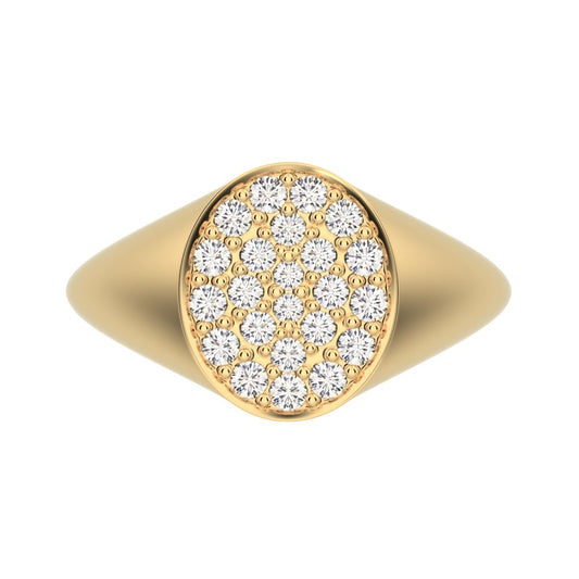0.335 ct Round Cut Moissanite dainty Minimalist pave cluster signet 14K / 18K Solid Yellow Gold everyday ring