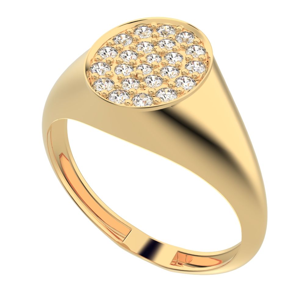 0.335 ct Round Cut Moissanite dainty Minimalist pave cluster signet 14K / 18K Solid Yellow Gold everyday ring