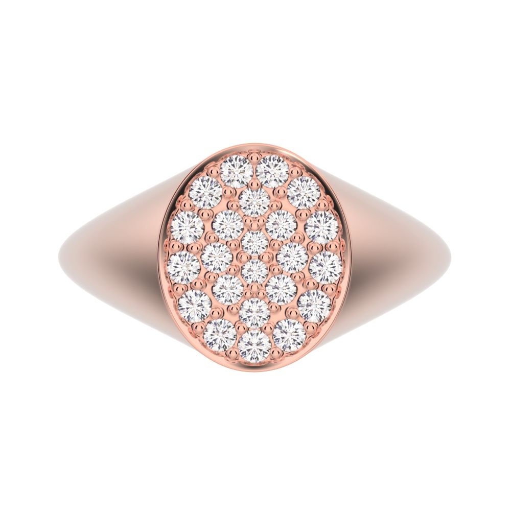 0.335 ct Round Cut Moissanite dainty Minimalist pave cluster signet 14K / 18K Solid Rose Gold everyday ring