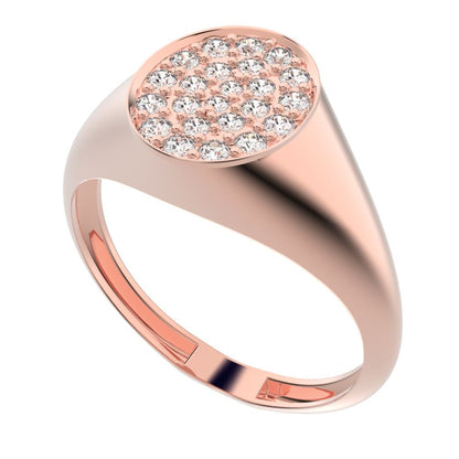 0.335 ct Round Cut Simulated Clear Diamond dainty Minimalist pave cluster signet 14K / 18K Solid Rose Gold everyday ring