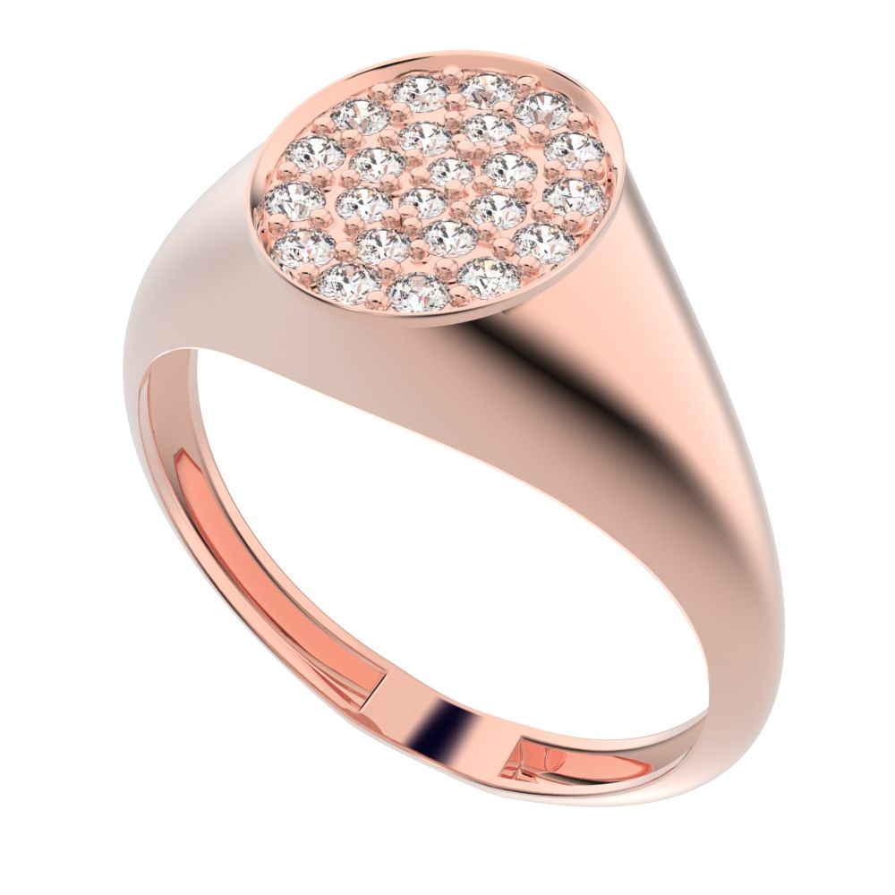 0.335 ct Round Cut Moissanite dainty Minimalist pave cluster signet 14K / 18K Solid Rose Gold everyday ring
