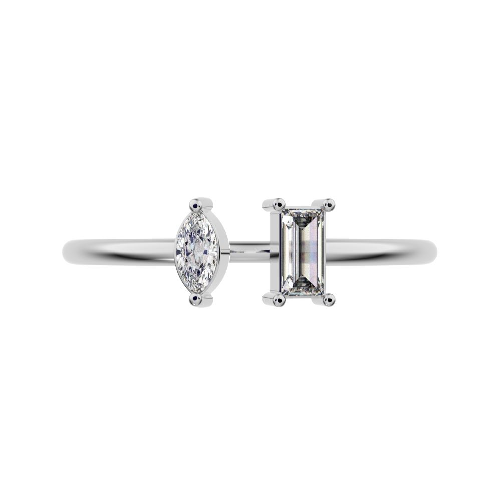 0.24Ct Marquise Cut Simulated Clear Diamond adjustable Toi et Moi Dual stone Stackable 14K / 18K Solid White Gold everyday wedding band