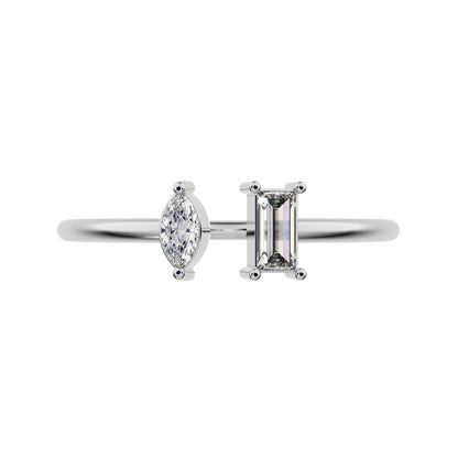 0.24Ct Marquise Cut Simulated Clear Diamond adjustable Toi et Moi Dual stone Stackable 14K / 18K Solid White Gold everyday wedding band