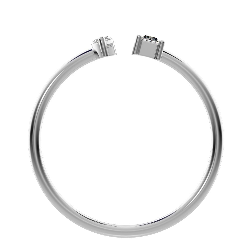 0.24Ct Marquise Cut Simulated Clear Diamond adjustable Toi et Moi Dual stone Stackable 14K / 18K Solid White Gold everyday wedding band