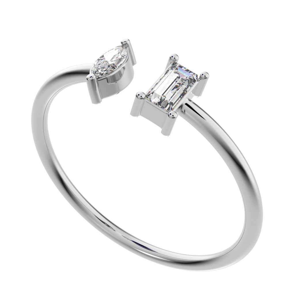 0.24Ct Marquise Cut Simulated Clear Diamond adjustable Toi et Moi Dual stone Stackable 14K / 18K Solid White Gold everyday wedding band