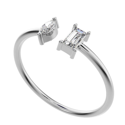 0.24Ct Marquise Cut Simulated Clear Diamond adjustable Toi et Moi Dual stone Stackable 14K / 18K Solid White Gold everyday wedding band