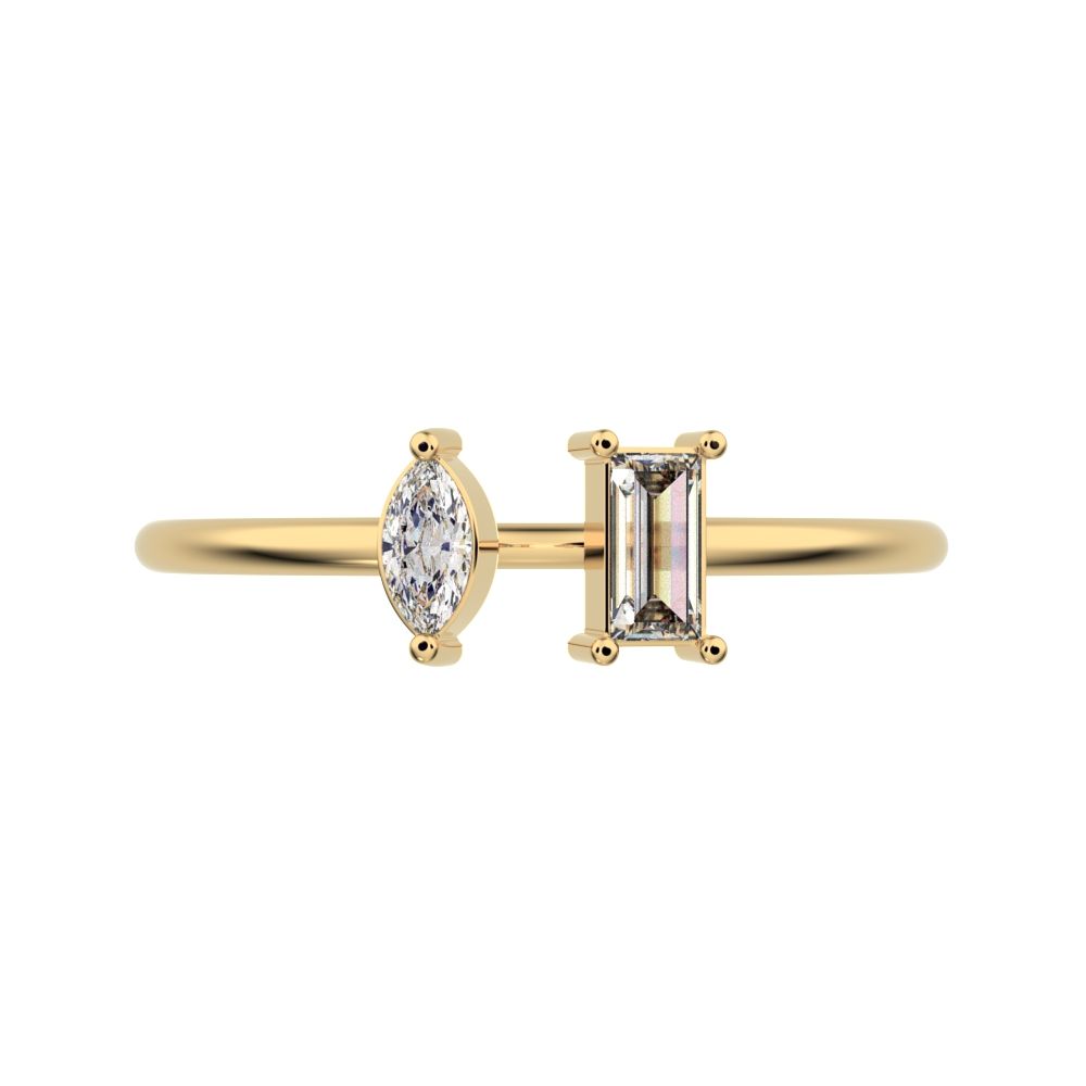 0.24Ct Marquise Cut Simulated Clear Diamond adjustable Toi et Moi Dual stone Stackable 14K / 18K Solid Yellow Gold everyday wedding band
