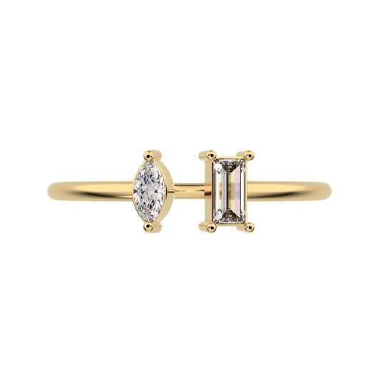 0.24Ct Marquise Cut Simulated Clear Diamond adjustable Toi et Moi Dual stone Stackable 14K / 18K Solid Yellow Gold everyday wedding band