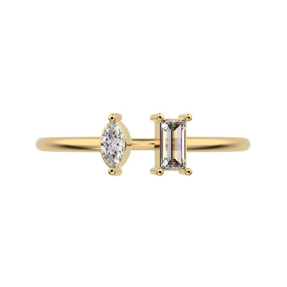 0.24Ct Marquise Cut Moissanite Minimalist adjustable Toi et Moi Dual stone Stackable 14K / 18K Solid Yellow Gold everyday wedding band