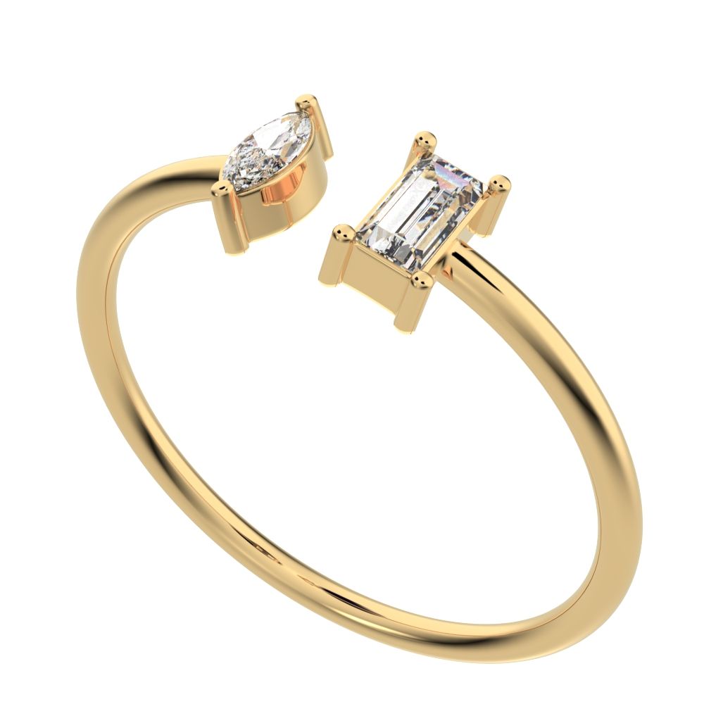 0.24Ct Marquise Cut Simulated Clear Diamond adjustable Toi et Moi Dual stone Stackable 14K / 18K Solid Yellow Gold everyday wedding band
