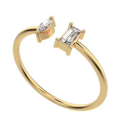 0.24Ct Marquise Cut Moissanite Minimalist adjustable Toi et Moi Dual stone Stackable 14K / 18K Solid Yellow Gold everyday wedding band
