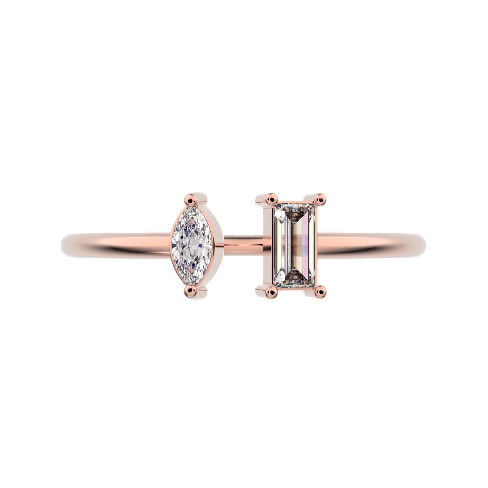 0.24Ct Marquise Cut Moissanite dainty Minimalist adjustable Toi et Moi Dual stone Stackable 14K / 18K Solid Rose Gold everyday wedding band
