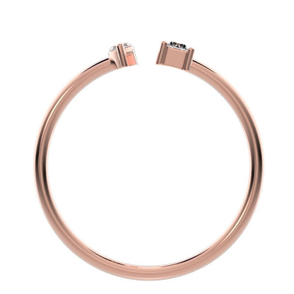 0.24Ct Marquise Cut Simulated Clear Diamond adjustable Toi et Moi Dual stone Stackable 14K / 18K Solid Rose Gold everyday wedding band