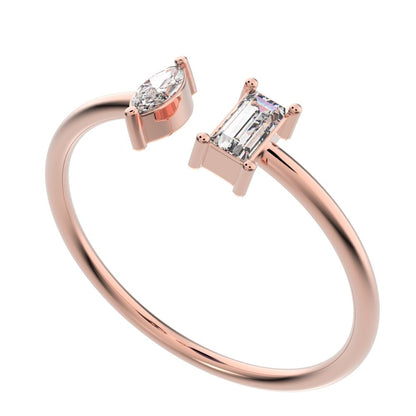 0.24Ct Marquise Cut Moissanite dainty Minimalist adjustable Toi et Moi Dual stone Stackable 14K / 18K Solid Rose Gold everyday wedding band
