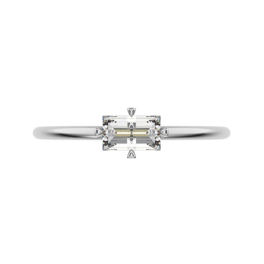 0.33 ct Baguette Cut Simulated Clear Diamond dainty Minimalist Stackable solitaire simple light 14K / 18K Solid White Gold everyday ring