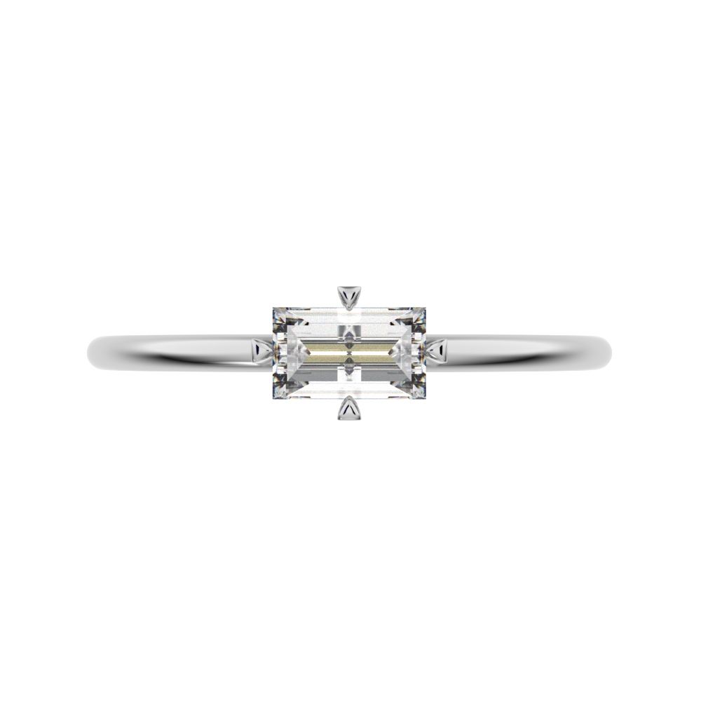 0.33 ct Baguette Cut Moissanite dainty Minimalist Stackable solitaire simple light 14K / 18K Solid White Gold everyday ring