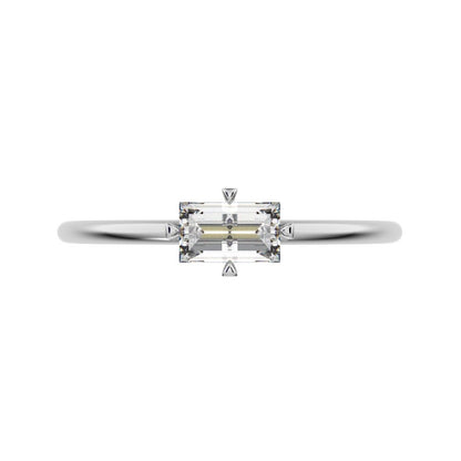 0.33 ct Baguette Cut Moissanite dainty Minimalist Stackable solitaire simple light 14K / 18K Solid White Gold everyday ring