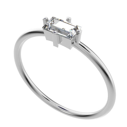 0.33 ct Baguette Cut Simulated Clear Diamond dainty Minimalist Stackable solitaire simple light 14K / 18K Solid White Gold everyday ring